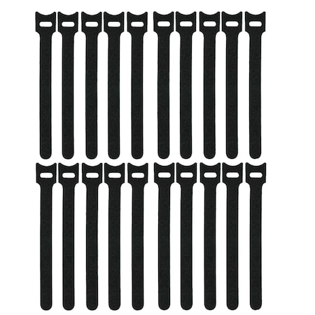 Kable Kontrol Hook and Loop Fastener Wrap, 7 in, 1/2 in W, Black, 20 PK HLT050X7-20-BLACK